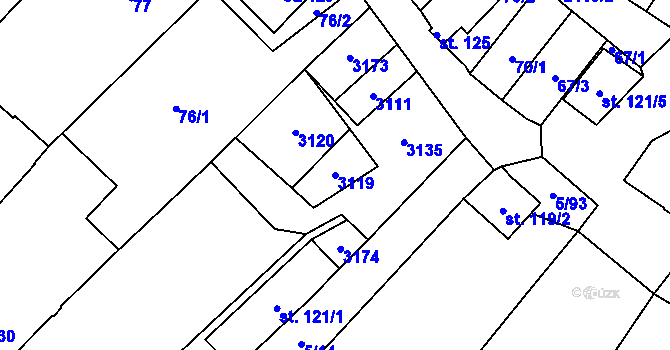 Parcela st. 3119 v KÚ Popice, Katastrální mapa