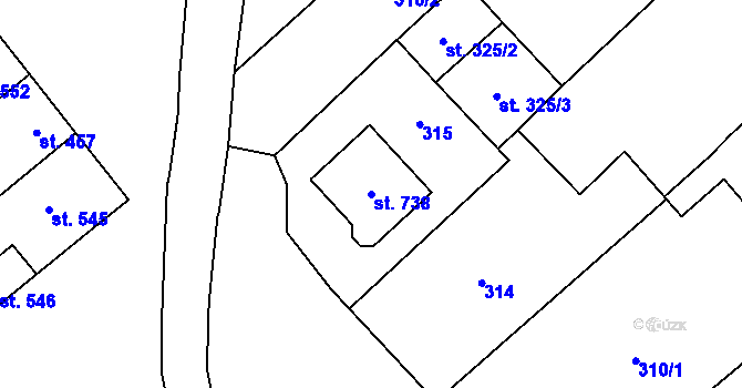 Parcela st. 738 v KÚ Popice, Katastrální mapa