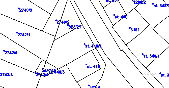 Parcela st. 448/1 v KÚ Popice, Katastrální mapa
