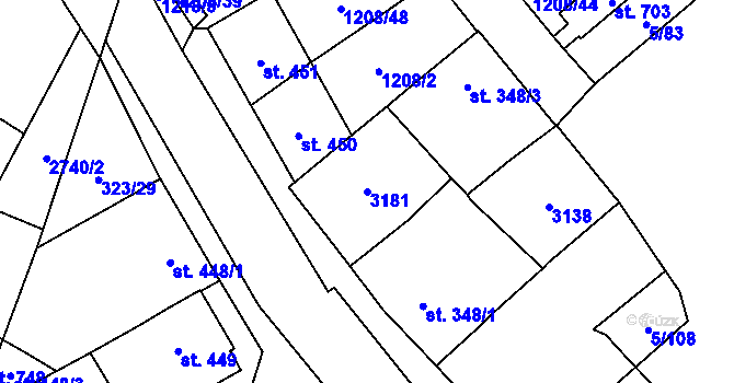 Parcela st. 3181 v KÚ Popice, Katastrální mapa