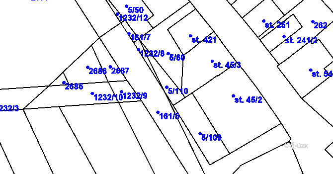 Parcela st. 5/110 v KÚ Popice, Katastrální mapa
