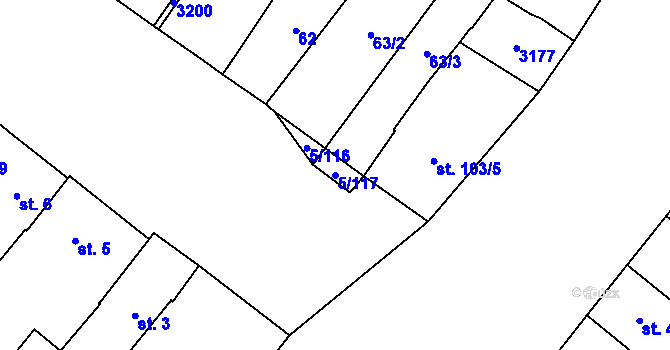 Parcela st. 5/117 v KÚ Popice, Katastrální mapa