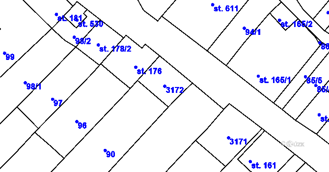 Parcela st. 3172 v KÚ Popice, Katastrální mapa