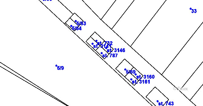 Parcela st. 787 v KÚ Popice, Katastrální mapa
