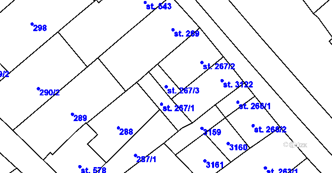 Parcela st. 267/3 v KÚ Popice, Katastrální mapa