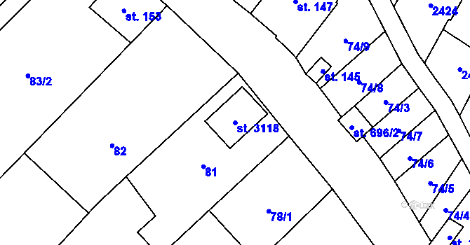 Parcela st. 3118 v KÚ Popice, Katastrální mapa