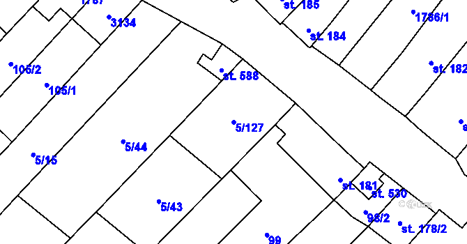 Parcela st. 5/127 v KÚ Popice, Katastrální mapa