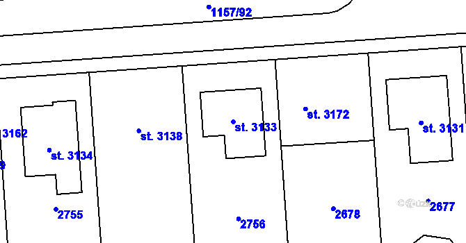 Parcela st. 3133 v KÚ Popice, Katastrální mapa