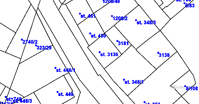 Parcela st. 3136 v KÚ Popice, Katastrální mapa
