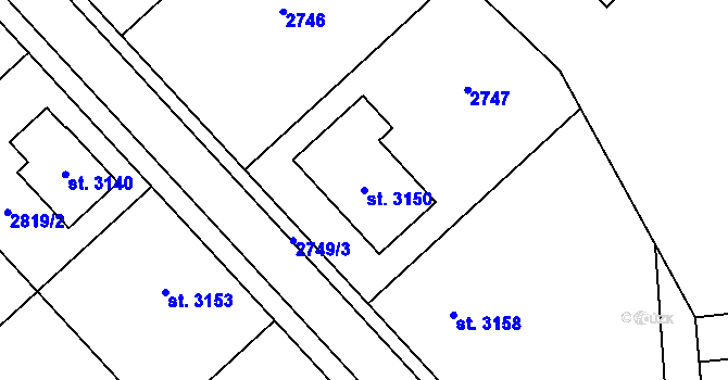 Parcela st. 3150 v KÚ Popice, Katastrální mapa