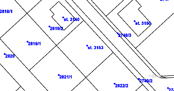 Parcela st. 3153 v KÚ Popice, Katastrální mapa