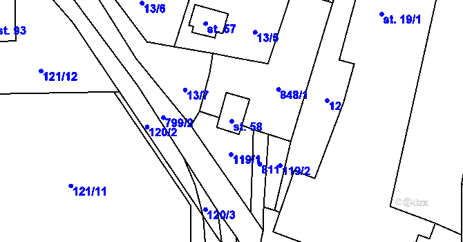 Parcela st. 58 v KÚ Popice u Jihlavy, Katastrální mapa