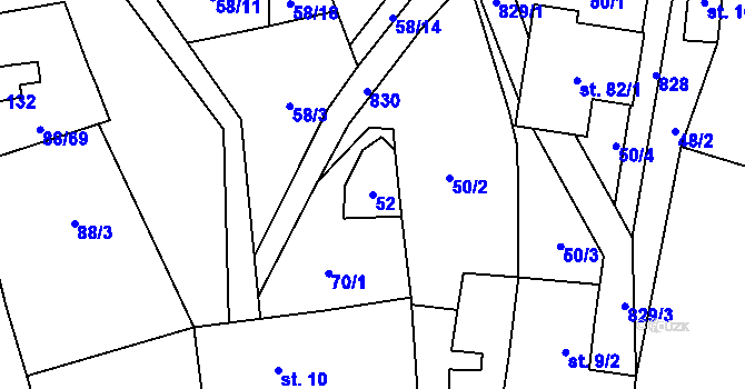 Parcela st. 52 v KÚ Popice u Jihlavy, Katastrální mapa