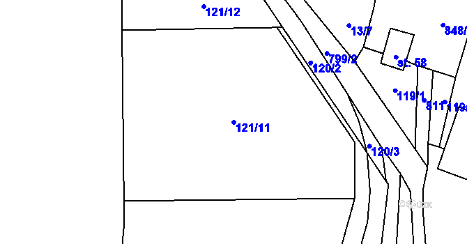 Parcela st. 121/11 v KÚ Popice u Jihlavy, Katastrální mapa