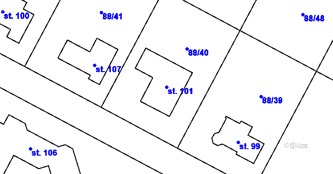 Parcela st. 101 v KÚ Popice u Jihlavy, Katastrální mapa