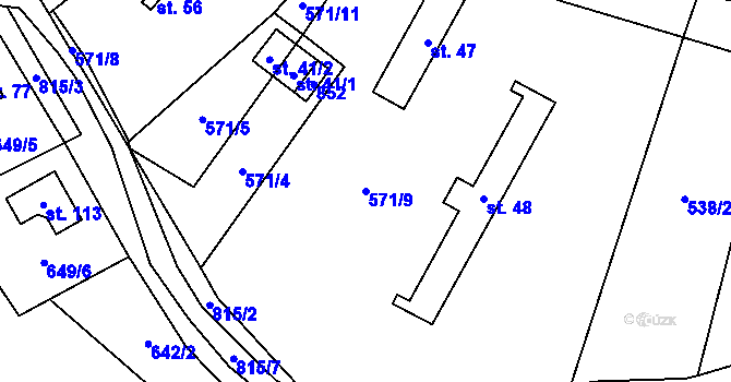 Parcela st. 571/9 v KÚ Popice u Jihlavy, Katastrální mapa