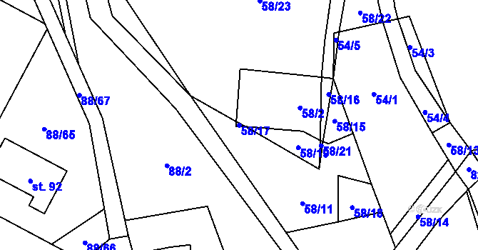 Parcela st. 58/17 v KÚ Popice u Jihlavy, Katastrální mapa