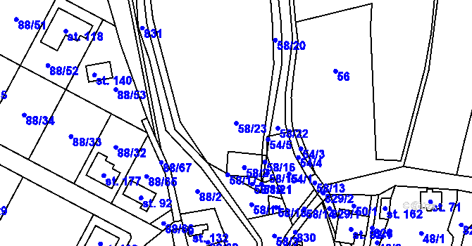 Parcela st. 58/23 v KÚ Popice u Jihlavy, Katastrální mapa