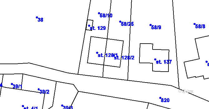 Parcela st. 128 v KÚ Popice u Jihlavy, Katastrální mapa