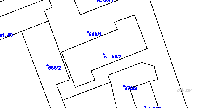 Parcela st. 50/2 v KÚ Poplze, Katastrální mapa