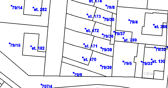 Parcela st. 171 v KÚ Poplze, Katastrální mapa