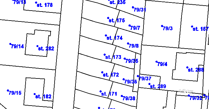Parcela st. 173 v KÚ Poplze, Katastrální mapa