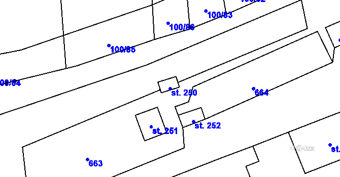 Parcela st. 250 v KÚ Poplze, Katastrální mapa