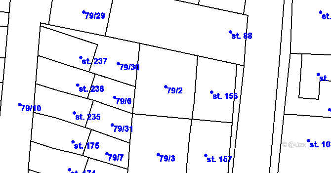 Parcela st. 79/2 v KÚ Poplze, Katastrální mapa