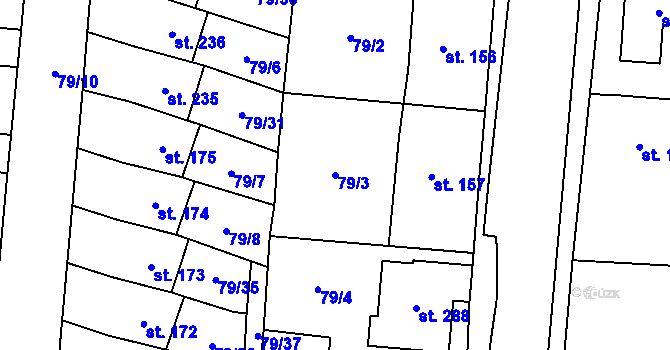 Parcela st. 79/3 v KÚ Poplze, Katastrální mapa