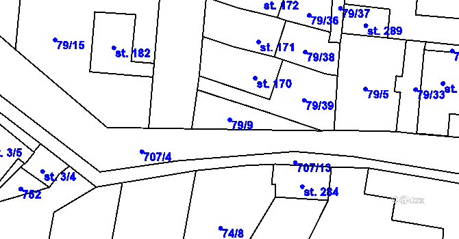 Parcela st. 79/9 v KÚ Poplze, Katastrální mapa