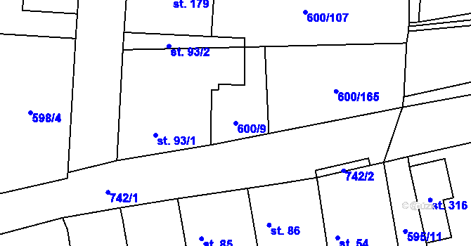 Parcela st. 600/9 v KÚ Poplze, Katastrální mapa