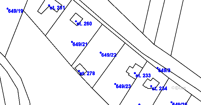 Parcela st. 649/22 v KÚ Poplze, Katastrální mapa