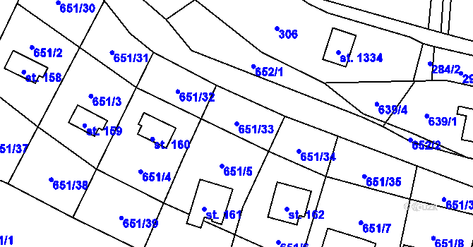 Parcela st. 651/33 v KÚ Poplze, Katastrální mapa