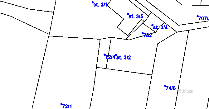Parcela st. 72/4 v KÚ Poplze, Katastrální mapa