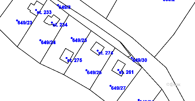 Parcela st. 274 v KÚ Poplze, Katastrální mapa