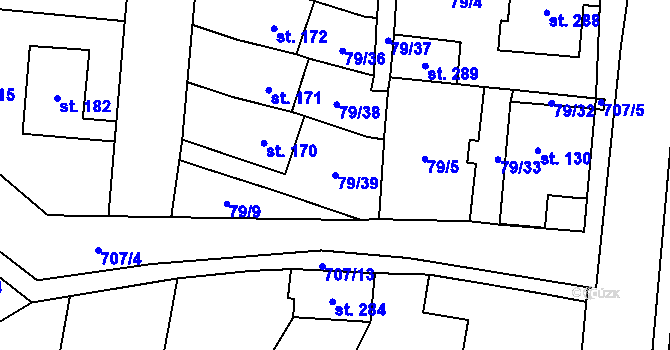 Parcela st. 79/39 v KÚ Poplze, Katastrální mapa