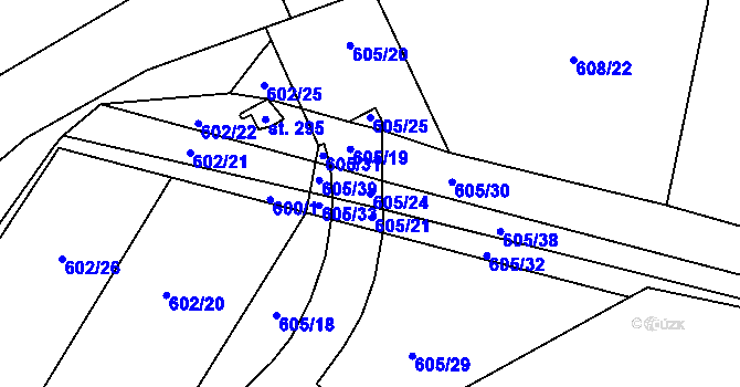 Parcela st. 605/24 v KÚ Poplze, Katastrální mapa