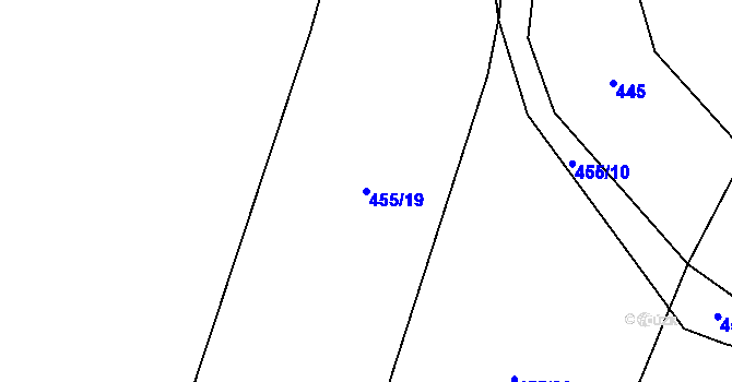 Parcela st. 455/19 v KÚ Poplze, Katastrální mapa