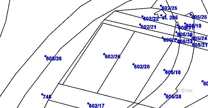 Parcela st. 602/26 v KÚ Poplze, Katastrální mapa