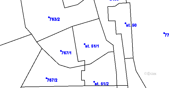 Parcela st. 51/1 v KÚ Popovice u Benešova, Katastrální mapa