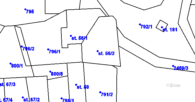 Parcela st. 56/2 v KÚ Popovice u Benešova, Katastrální mapa