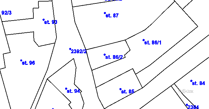 Parcela st. 86/2 v KÚ Popovice u Benešova, Katastrální mapa