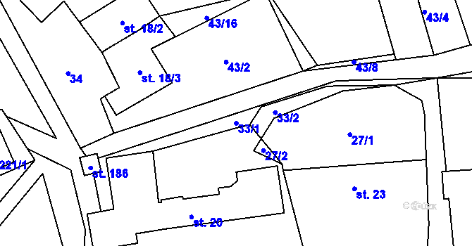 Parcela st. 33/1 v KÚ Popovice u Benešova, Katastrální mapa