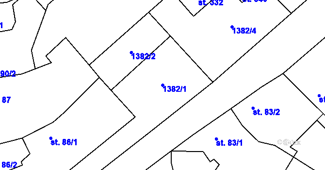Parcela st. 1382/1 v KÚ Popovice u Benešova, Katastrální mapa