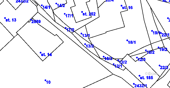Parcela st. 13/2 v KÚ Popovice u Benešova, Katastrální mapa