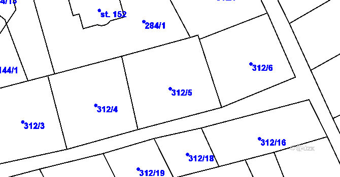 Parcela st. 312/5 v KÚ Popovice u Jičína, Katastrální mapa