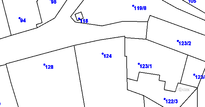 Parcela st. 124 v KÚ Popovice u Rajhradu, Katastrální mapa