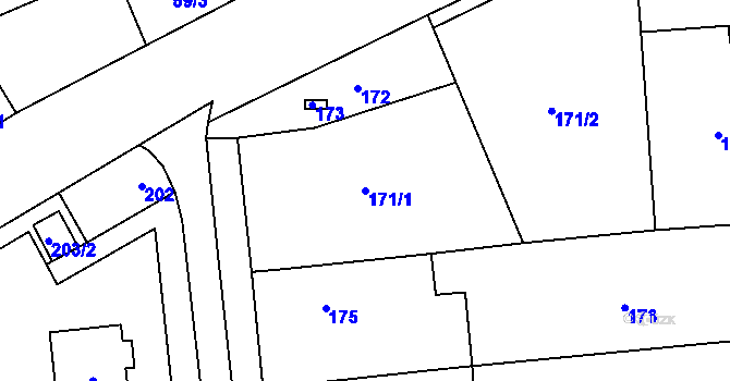 Parcela st. 171/1 v KÚ Popovice u Rajhradu, Katastrální mapa