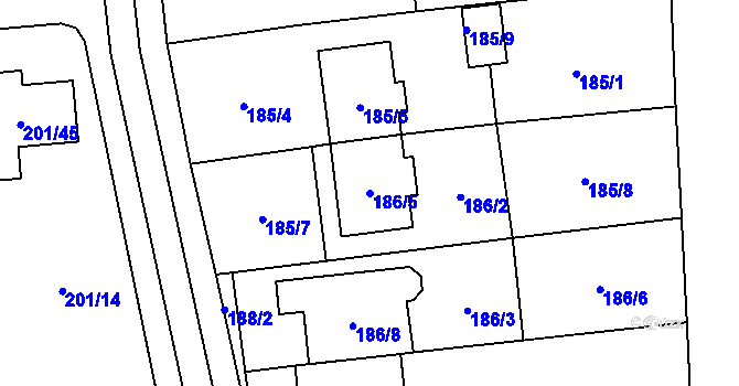 Parcela st. 186/5 v KÚ Popovice u Rajhradu, Katastrální mapa