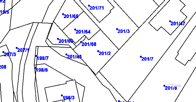 Parcela st. 201/2 v KÚ Popovice u Rajhradu, Katastrální mapa